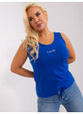 Fashionhunters Kobaltově modrý dámský plus size top se sloganem