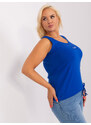 Fashionhunters Kobaltově modrý dámský plus size top se sloganem