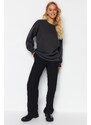 Trendyol Anthracite Oversize/Comfortable fit Basic Crew Neck Thick/Fleece Knitted Sweatshirt