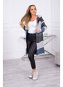 K-Fashion Tříbarevný pruhovaný svetr grafitová+šedá+džíny