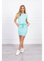 K-Fashion Viskózové šaty s krátkým rukávem a zavazováním v pase, mátová barva