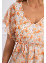 K-Fashion Květinové šaty s vázáním v pase ecru