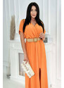 K-Fashion Dlouhé šaty s ozdobným páskem pomeranč