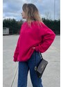 Madmext Fuchsia Crew Neck Basic Sweatshirt