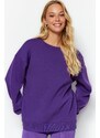 Trendyol Purple Oversize/Comfortable fit Basic Crew Neck Thick/Polarized Knitted Sweatshirt