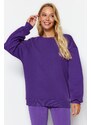 Trendyol Purple Oversize/Comfortable fit Basic Crew Neck Thick/Polarized Knitted Sweatshirt