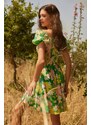 Trendyol Zelená Květinový A-Linie/Bell Form Gipeli Mini tkané šaty