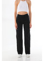 BİKELİFE Women's Black High Waist Multi-Pocket Straight Fit Cargo Pants