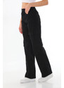 BİKELİFE Women's Black High Waist Multi-Pocket Straight Fit Cargo Pants