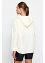 Trendyol Thick Ecru Fleece Hooded and Zippered Oversized/Wide Knit Sweatshirt