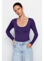 Trendyol Purple Fitted/Situated, Crinoline Collar Soft Fabric, Flexible With Snap Buttons Knitted Body