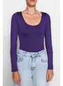 Trendyol Purple Fitted/Situated, Crinoline Collar Soft Fabric, Flexible With Snap Buttons Knitted Body