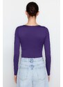 Trendyol Purple Fitted/Situated, Crinoline Collar Soft Fabric, Flexible With Snap Buttons Knitted Body