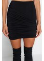 Trendyol Black Fitted Draped Knit Skirt