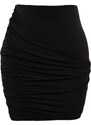 Trendyol Black Fitted Draped Knit Skirt