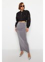 Trendyol Gray Premium with a Glossy Finish and Soft Textured Drape Maxi Knitted Skirt