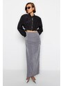 Trendyol Gray Premium with a Glossy Finish and Soft Textured Drape Maxi Knitted Skirt