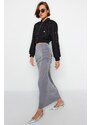 Trendyol Gray Premium with a Glossy Finish and Soft Textured Drape Maxi Knitted Skirt