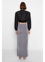 Trendyol Gray Premium with a Glossy Finish and Soft Textured Drape Maxi Knitted Skirt