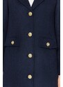 Trendyol Námořnická modrá zlatá knoflíková Detailní dlouhá razítkovaná Kabát