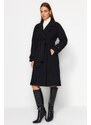 Trendyol Black Oversize Wide Cut Páskový dlouhý stamp Coat