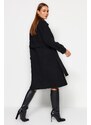 Trendyol Black Oversize Wide Cut Páskový dlouhý stamp Coat