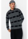 Trendyol Gray Regular Fit Crew Neck Square Patterned Knitwear Sweater