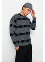 Trendyol Gray Regular Fit Crew Neck Square Patterned Knitwear Sweater