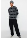 Trendyol Gray Regular Fit Crew Neck Square Patterned Knitwear Sweater