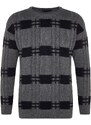 Trendyol Gray Regular Fit Crew Neck Square Patterned Knitwear Sweater