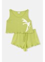 Dagi Green Bird Pattern Knitted Singlets Shorts Pajamas Set