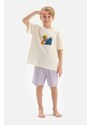 Dagi Ecru Boy's Slogan Printed Short Sleeve Pajama Set with Shorts