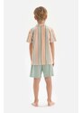 Dagi Multicolour Shirt Collar Striped Short Sleeved Shorts Pajamas Set