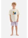 Dagi Ecru Boy's Slogan Printed Short Sleeve Pajama Set with Shorts