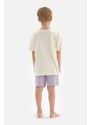 Dagi Ecru Boy's Slogan Printed Short Sleeve Pajama Set with Shorts