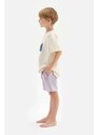 Dagi Ecru Boy's Slogan Printed Short Sleeve Pajama Set with Shorts