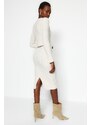 Trendyol Stone Button Detailed V Neck Crop and Midi 2-Piece Cardigan Skirt Knitted Suit