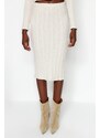 Trendyol Stone Button Detailed V Neck Crop and Midi 2-Piece Cardigan Skirt Knitted Suit