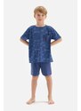Dagi Navy Blue Metre Printed Pajama Set with Pocket Detail Shorts