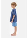 Dagi Blue Slogan Detailed Crew Neck Short Sleeved T-shirt, Shorts Pajamas Set.