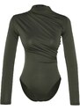 Trendyol Khaki Gathered Detailed High Neck Snap Snap Elastic Knitted Body