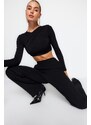 Trendyol Black Knotted Knitted Crop Blouse