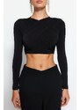 Trendyol Black Knotted Knitted Crop Blouse