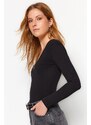 Trendyol Black Cotton Stretchy V Neck Fitted/Situated Stretchy Knitted Bodysuit
