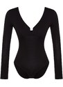 Trendyol Black Cotton Stretchy V Neck Fitted/Situated Stretchy Knitted Bodysuit