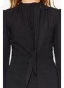 Trendyol Black Tie Detailní knoflíkové mini tkané košilové šaty