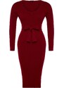 Trendyol Curve Claret Red Knitwear Dress with Binding Detail and Buttons at the Waist