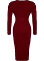 Trendyol Curve Claret Red Knitwear Dress with Binding Detail and Buttons at the Waist