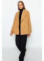 Trendyol velbloudí oversize široký šálový límec s razítkovaným kabátem