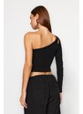 Trendyol Black Fitted Crop With Accessory Detail Piping, Flexible Knitted Blouse with Crop